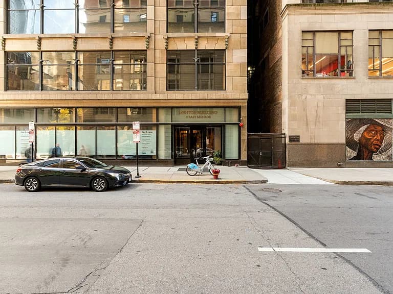 Street-level entrance to the Mentor Building on Monroe Street