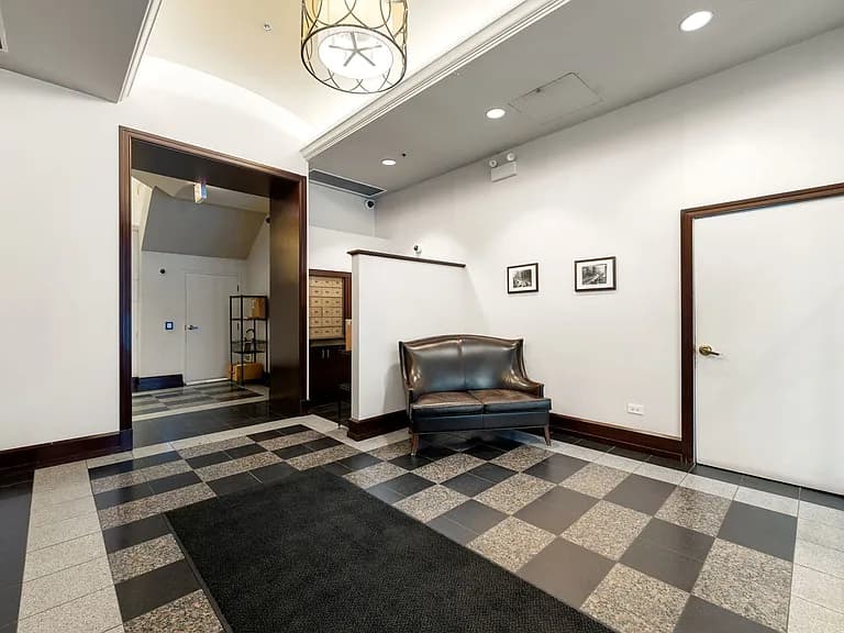 Mentor Building lobby with warm wood finishes